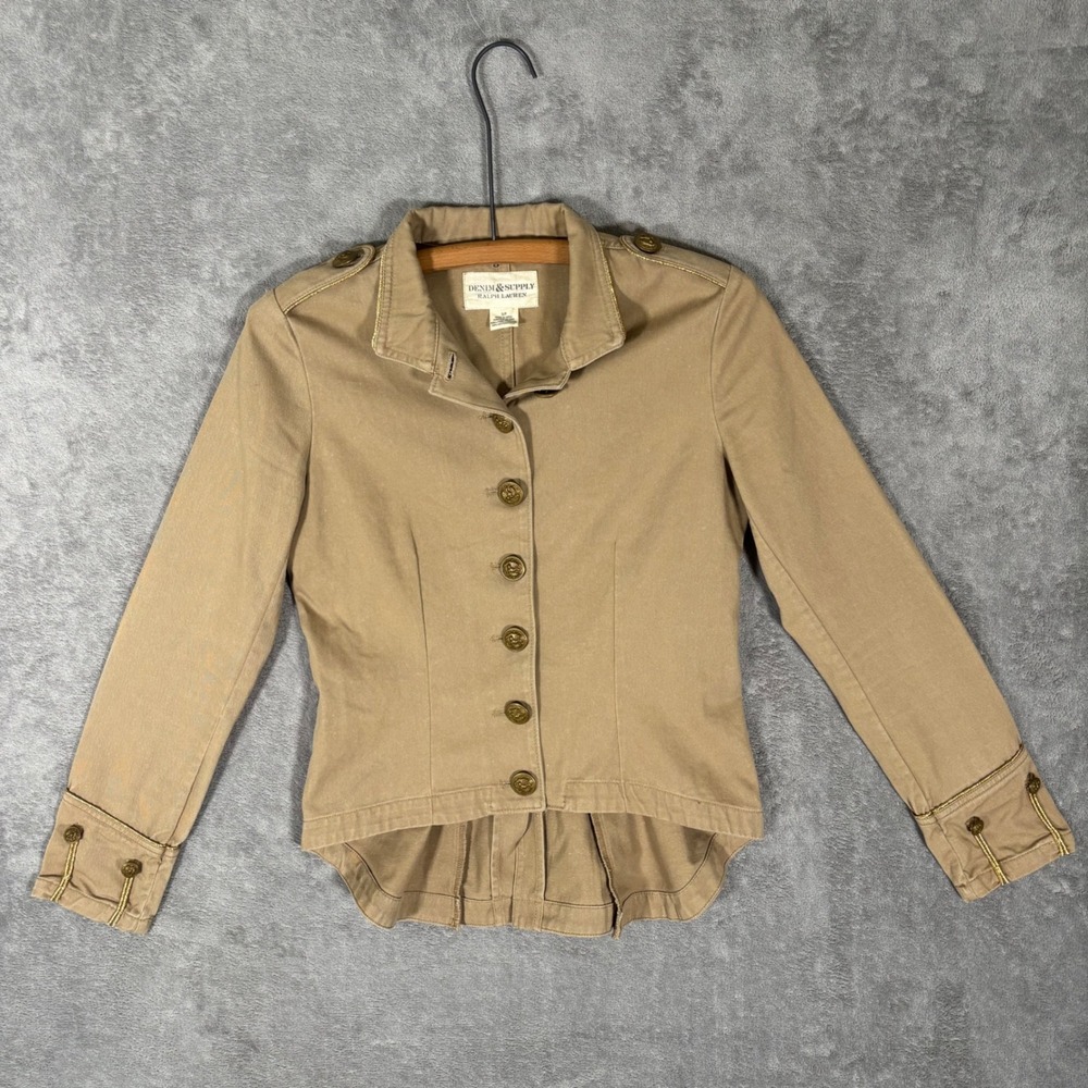 Denim & Supply Ralph Lauren Military Band Jacket Tan Gold Trim Small Rare Vtg